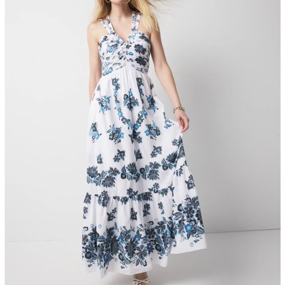 NEW White House Black Market WHBM Strappy Floral Halter Maxi Dress